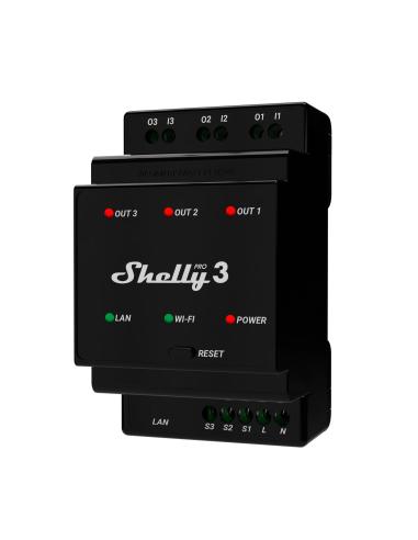 Shelly Pro 3 alimentación del relé Negro