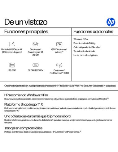 HP ProBook 4 G1q 14 inch Notebook Next Gen AI PC Wolf Pro Security Edition Copilot+ PC Qualcomm Snapdragon X1-26-100 Portátil 35