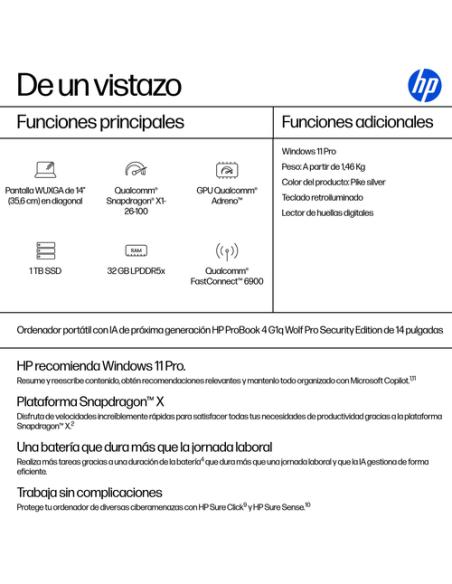 HP ProBook 4 G1q 14 inch Notebook Next Gen AI PC Wolf Pro Security Edition Copilot+ PC Qualcomm Snapdragon X1-26-100 Portátil 35