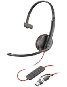 auriculares de diadema con microfono blackwire 3210 monoaural usb-c con adaptador a usb-a