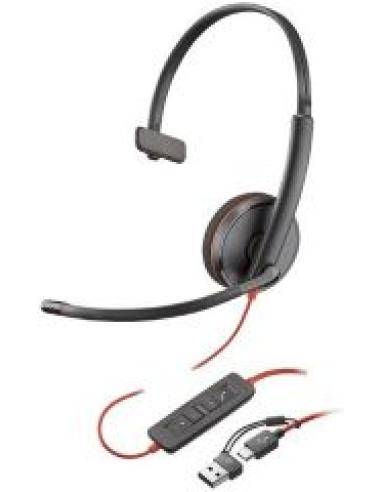 auriculares de diadema con microfono blackwire 3210 monoaural usb-c con adaptador a usb-a