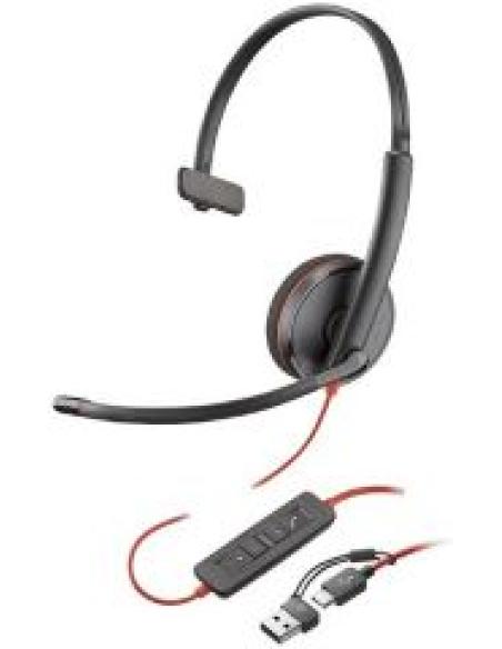 auriculares de diadema con microfono blackwire 3210 monoaural usb-c con adaptador a usb-a