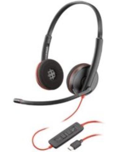auriculares de diadema con microfono blackwire 3220 estereo usb-c con adaptador a usb-a