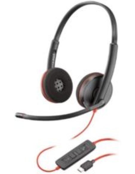 auriculares de diadema con microfono blackwire 3220 estereo usb-c con adaptador a usb-a