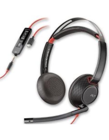 auriculares de diadema con microfono blackwire 5220 estereo usb-c + mini jack 3.5mm y adaptador a usb-a