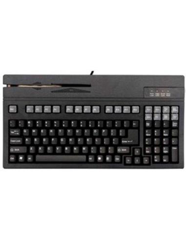 teclado con cable usb de 105 teclas formato reducido con lector de banda magnetica 3 pistas integrado negro