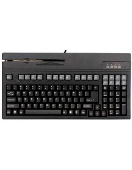 teclado con cable usb de 105 teclas formato reducido con lector de banda magnetica 3 pistas integrado negro