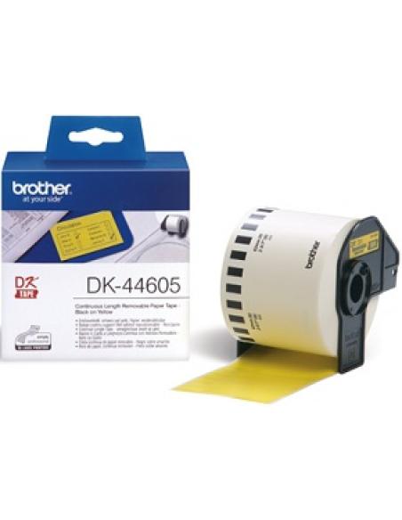 cinta continua de papel termico removible texto negro sobre fondo amarillo ancho 62mm bobina 30,48 metros