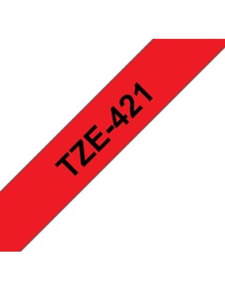 cinta laminada texto negro sobre fondo rojo ancho 9mm bobina 8 metros