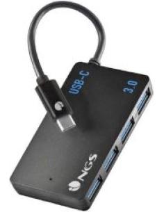 usb hub desde usb-c con cuatro puertos usb 3.0 compatible con mac, tablets y pc/portatiles color negro