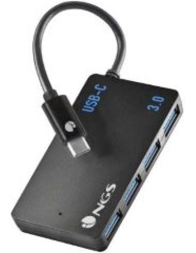 usb hub desde usb-c con cuatro puertos usb 3.0 compatible con mac, tablets y pc/portatiles color negro
