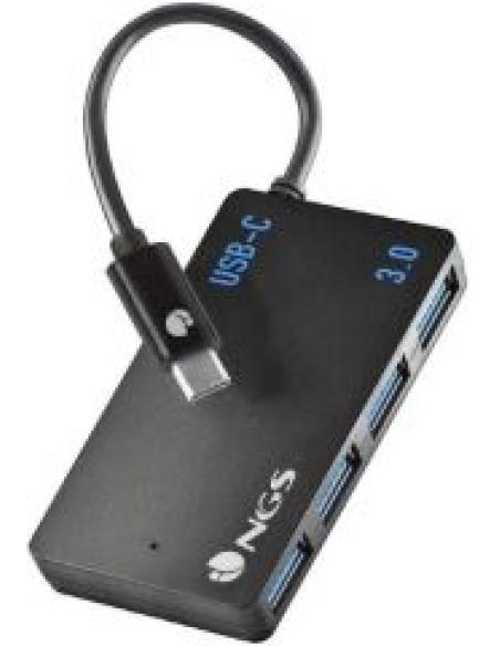 usb hub desde usb-c con cuatro puertos usb 3.0 compatible con mac, tablets y pc/portatiles color negro