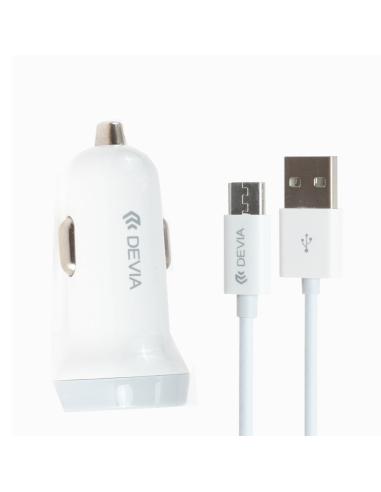 DEVIA CARGADOR COCHE DUAL USB 3.1A + CABLE TIPO C BLANCO