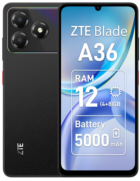 ZTE Blade A36 17,1 cm (6.75") SIM doble Android 15 4G USB Tipo C 4 GB 64 GB 5000 mAh Negro