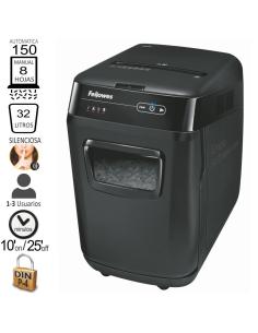 DESTRUCTORA FELLOWES 150C AUTOMATICA P/N: 4680101 / NIVEL SEGURIDAD P-4 / CORTE EN PARTICULAS / 150 HOJAS AUTOMATICO Y 8 HOJAS M