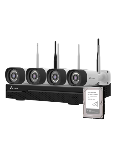 KIT VIDEOVIGILANCIA NIVIAN WIFI / VIDEOGRABADOR 10 CANALES / 4XCAMARA WIFI + ETHERNET / 2.4Ghz / 1 X HDD 1.0 TB / IP66 / HDMI-VG