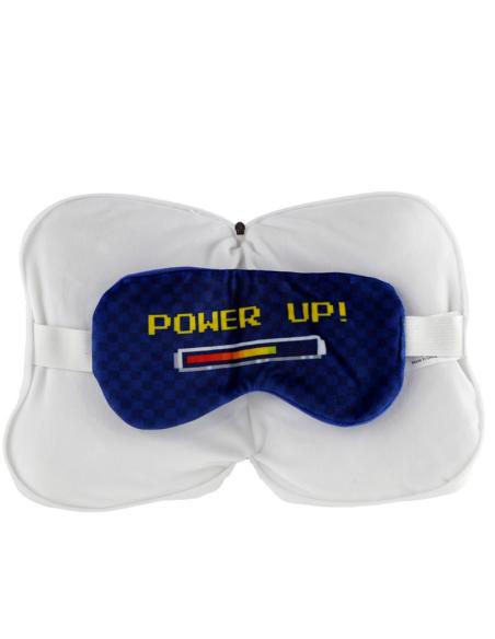 ALMOHADA VIAJE CON ANTIFAZ GAME OVER / 95% POLIESTER - 5% SPANDEX / CON CREMALLERA PARA GUARDAR EL ANTIFAZ