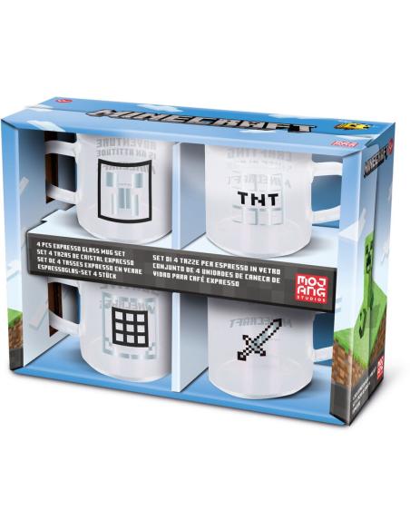 SET 4 TAZAS CRISTAL EXPRESSO MINECRAFT / LOGO CREEPER - TNT - ESPADA - CUBO / 100 ml