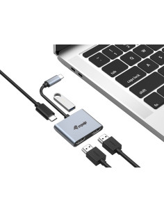 Equip Adaptador USB-C 4 en 1 Dual HDMI, USB 3.0, 100W USB PD 2
