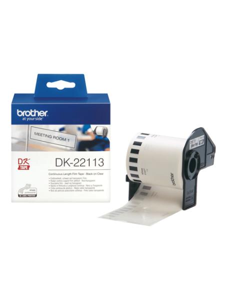 Brother DK-22113 cinta para impresora de etiquetas Negro sobre transparente