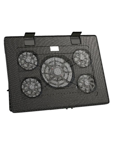 Mars Gaming MNBC2, Base Refrigeradora y Stand para Portátiles Hasta 17.3”, Iluminación LED Roja, 5x Ventiladores UA5, Regulable