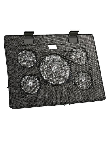 Mars Gaming MNBC2, Base Refrigeradora y Stand para Portátiles Hasta 17.3”, Iluminación LED Roja, 5x Ventiladores UA5, Regulable