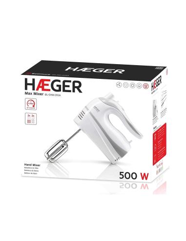 BATIDORA REPOSTERIA HAEGER MAX MIXER 500W 5 VELOCIDADES + TURBO 2 VARILLAS BATIDORAS 2 VARILLAS AMASADORAS BLANCO BL-5HW.011A