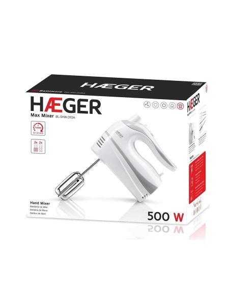 BATIDORA REPOSTERIA HAEGER MAX MIXER 500W 5 VELOCIDADES + TURBO 2 VARILLAS BATIDORAS 2 VARILLAS AMASADORAS BLANCO BL-5HW.011A