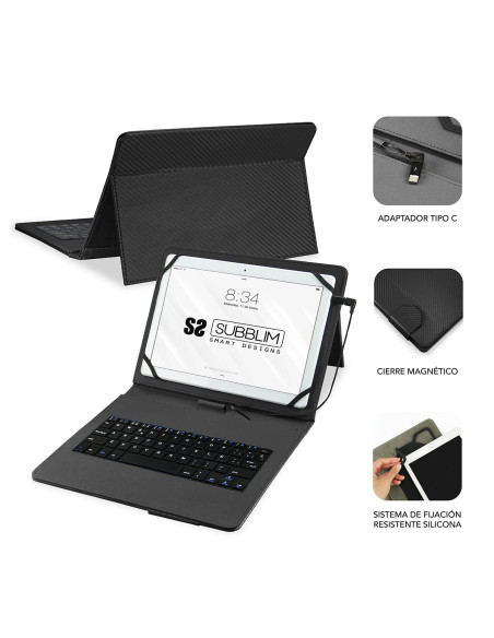 SUBBLIM Funda con Teclado Micro USB - USB C KEYTAB PRO USB 10,1" Black