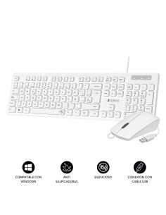 SUBBLIM Teclado Ergonómico y ratón Combo Business Slim Silencioso con cable USB Blanco 2
