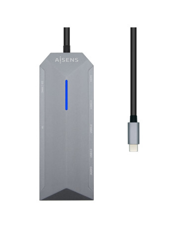 AISENS USB-C Dock 9 en 1, USB-C a 1x HDMI, 1xRJ45, 3x USB, 1x PD, 1x Audio, 1x SD, 1x Micro SD, Gris, 15 cm