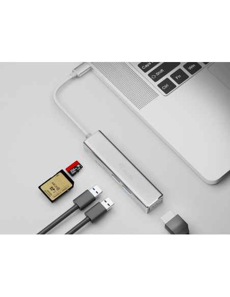 Equip Adaptador multifunción USB-C 5 en 1, HDMI , USB 3.2 Gen 1 , TF Micro SD