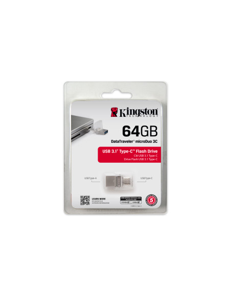 Kingston Technology DataTraveler microDuo 3C 64GB unidad flash USB USB Type-A   USB Type-C 3.2 Gen 1 (3.1 Gen 1) Negro