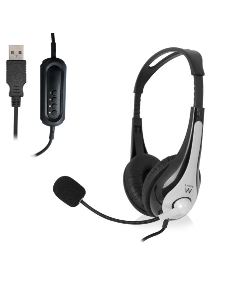 Ewent EW3565 auricular y casco Auriculares Alámbrico Diadema Llamadas Música USB tipo A Negro, Blanco