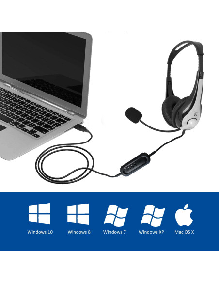 Ewent EW3565 auricular y casco Auriculares Alámbrico Diadema Llamadas Música USB tipo A Negro, Blanco