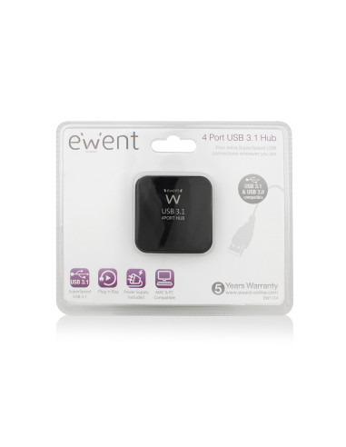 Ewent EW1134 hub de interfaz USB 3.2 Gen 2 (3.1 Gen 2) Type-A 5000 Mbit s Negro