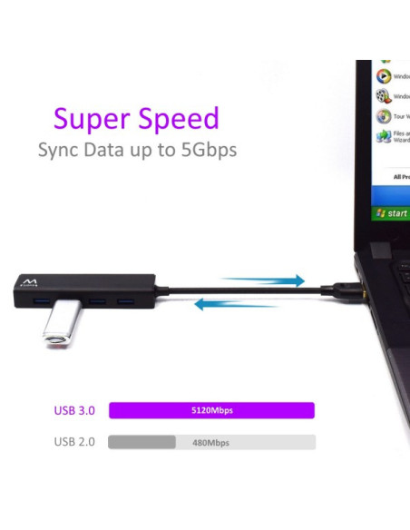 Ewent EW1136 hub de interfaz USB 3.2 Gen 1 (3.1 Gen 1) Type-A 480 Mbit s Negro