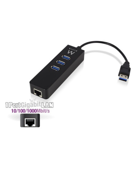 Ewent EW1140 base para portátil y replicador de puertos USB 3.2 Gen 1 (3.1 Gen 1) Type-A Negro