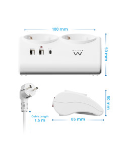 Ewent EW3870 base múltiple 1,5 m 3 salidas AC Interior Blanco 2