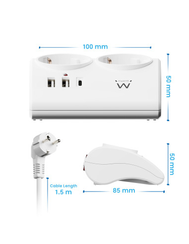 Ewent EW3870 base múltiple 1,5 m 3 salidas AC Interior Blanco