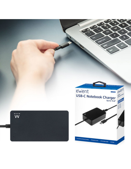 Ewent EW3980 adaptador e inversor de corriente Interior 65 W Negro