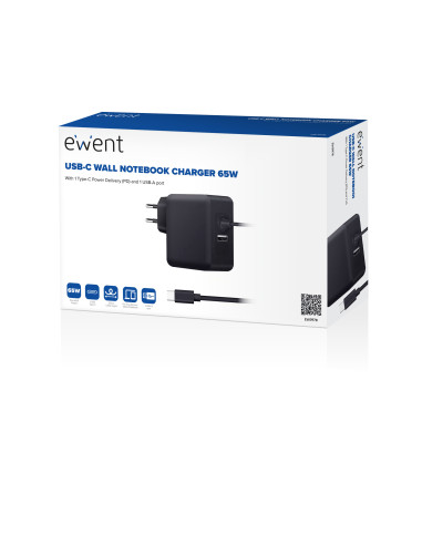 Ewent EW3978 cargador de dispositivo móvil Portátil Negro Corriente alterna Carga rápida Interior