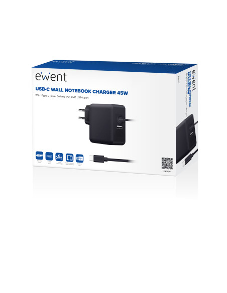 Ewent EW3979 cargador de dispositivo móvil Portátil Negro Corriente alterna Carga rápida Interior