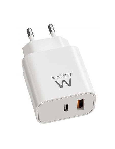 Ewent Cargador Rápido GaN de 20W USB-C PD y USB-A QC, Diseño Compacto