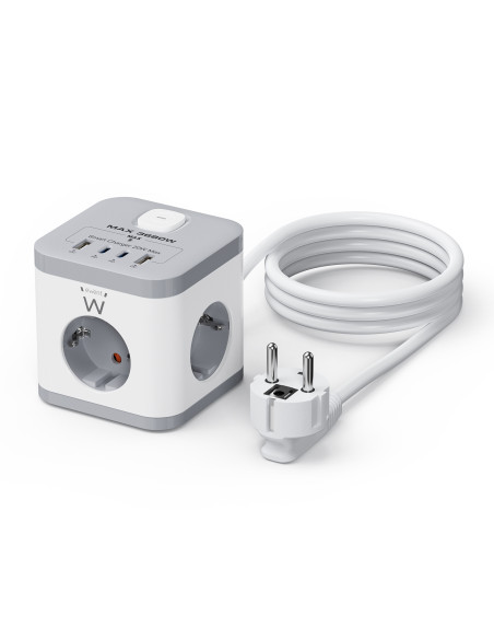Ewent EW3863 base múltiple 1,5 m 3 salidas AC Interior Gris, Blanco