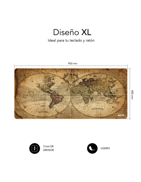 SUBBLIM Alfombrilla Ratón Vintage World XL Mouse Pad 900x400x3