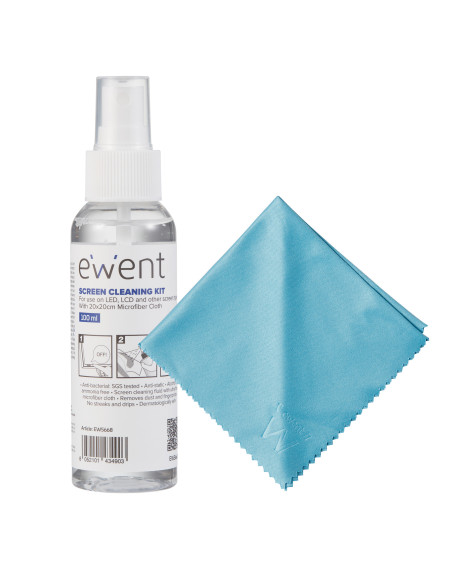 Ewent EW5668 kit de limpieza para computadora Pantallas   Plásticos, Universal Kit de limpieza para equipos 100 ml