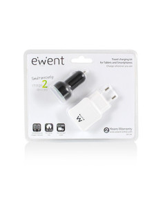 Ewent EW1206 cargador de dispositivo móvil Teléfono móvil, MP3, Tableta Negro, Blanco Corriente alterna, Encendedor de 2