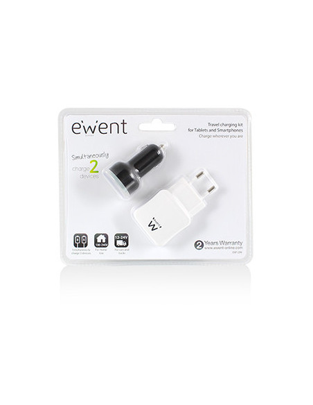 Ewent EW1206 cargador de dispositivo móvil Teléfono móvil, MP3, Tableta Negro, Blanco Corriente alterna, Encendedor de