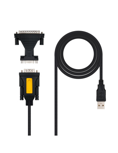 Nanocable CONVERTIDOR USB A SERIE, TIPO A M-RS232 DB9 M DB25 M, 1,8 M